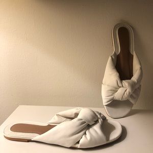 White faux leather knot sandals size 9
